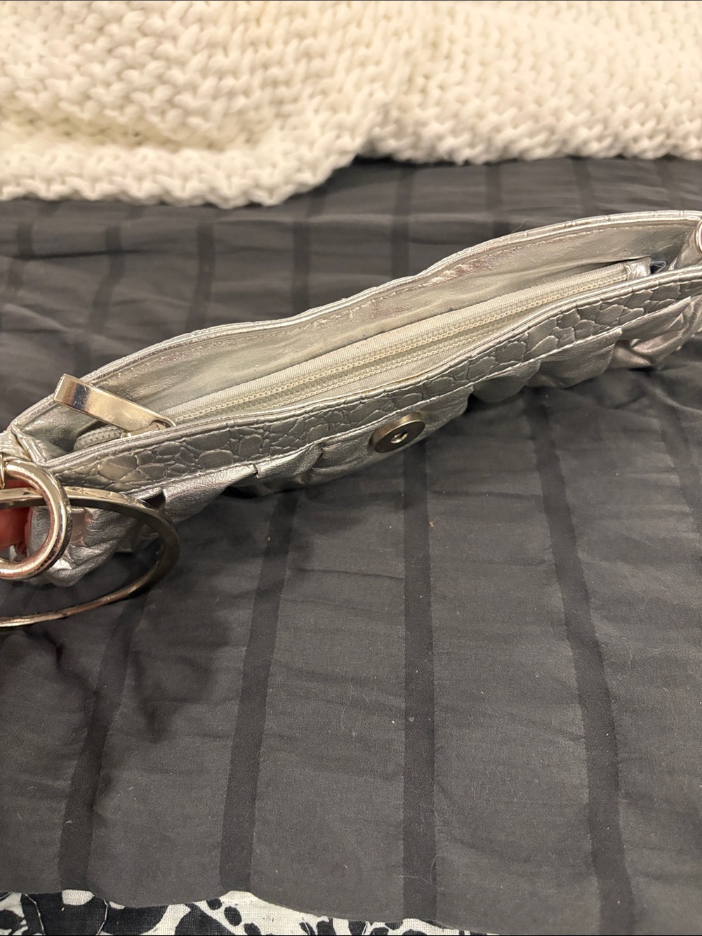 Silver Rhinestone Accent Wristlet Clutch - Picture 8 of 9